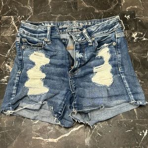 American Eagle Next Level Stretch Midi Distressed Cuffed  Denim lace Shorts 4